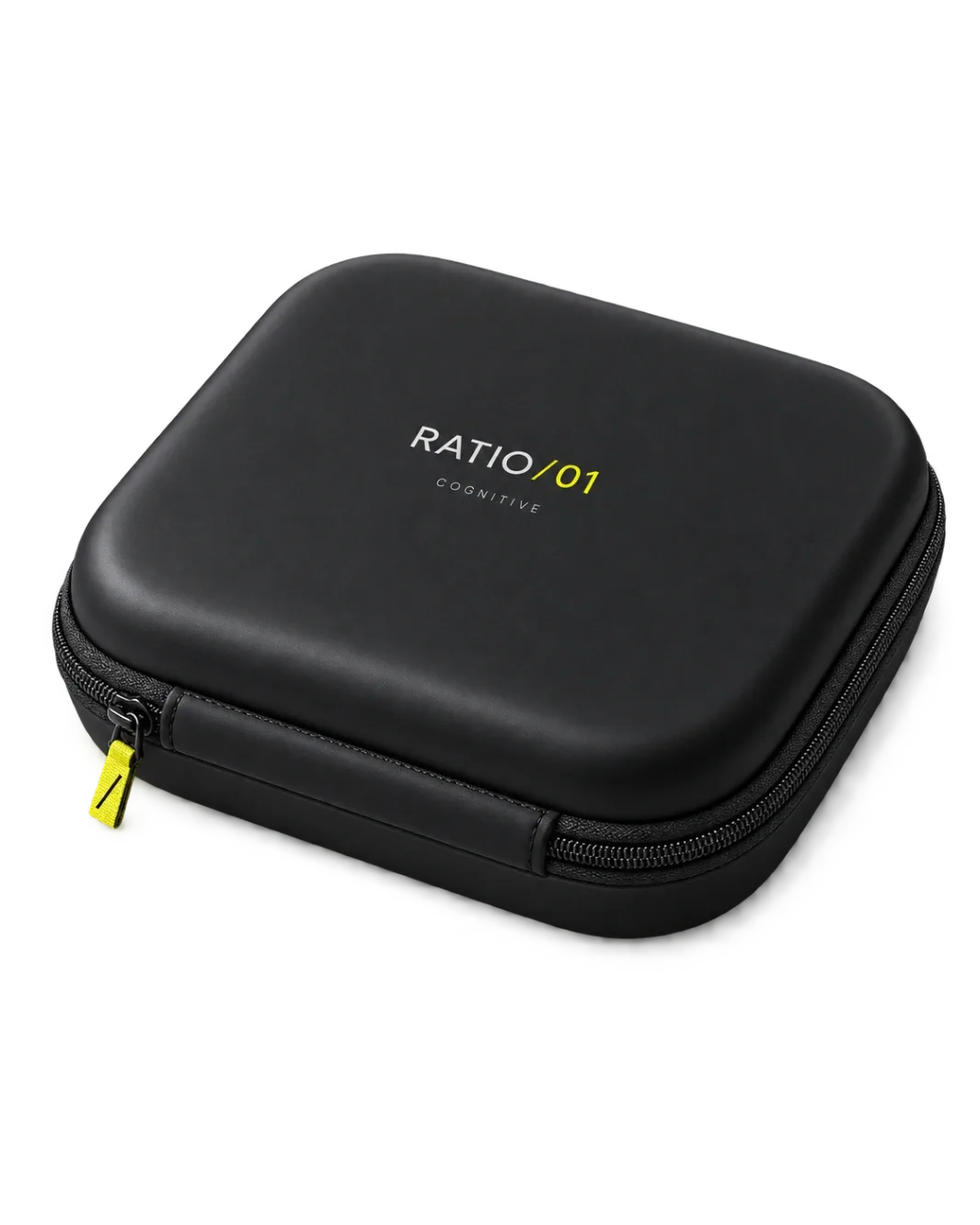 Step one: the closed black RATIO/01 case, lid up next